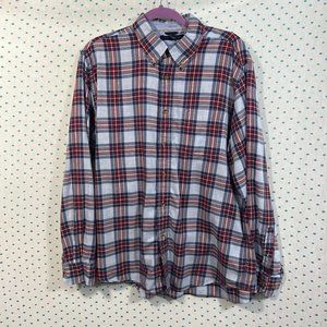 Tommy Hilfiger Red White & Blue Plaid Checkered Button Up Dress Shirt